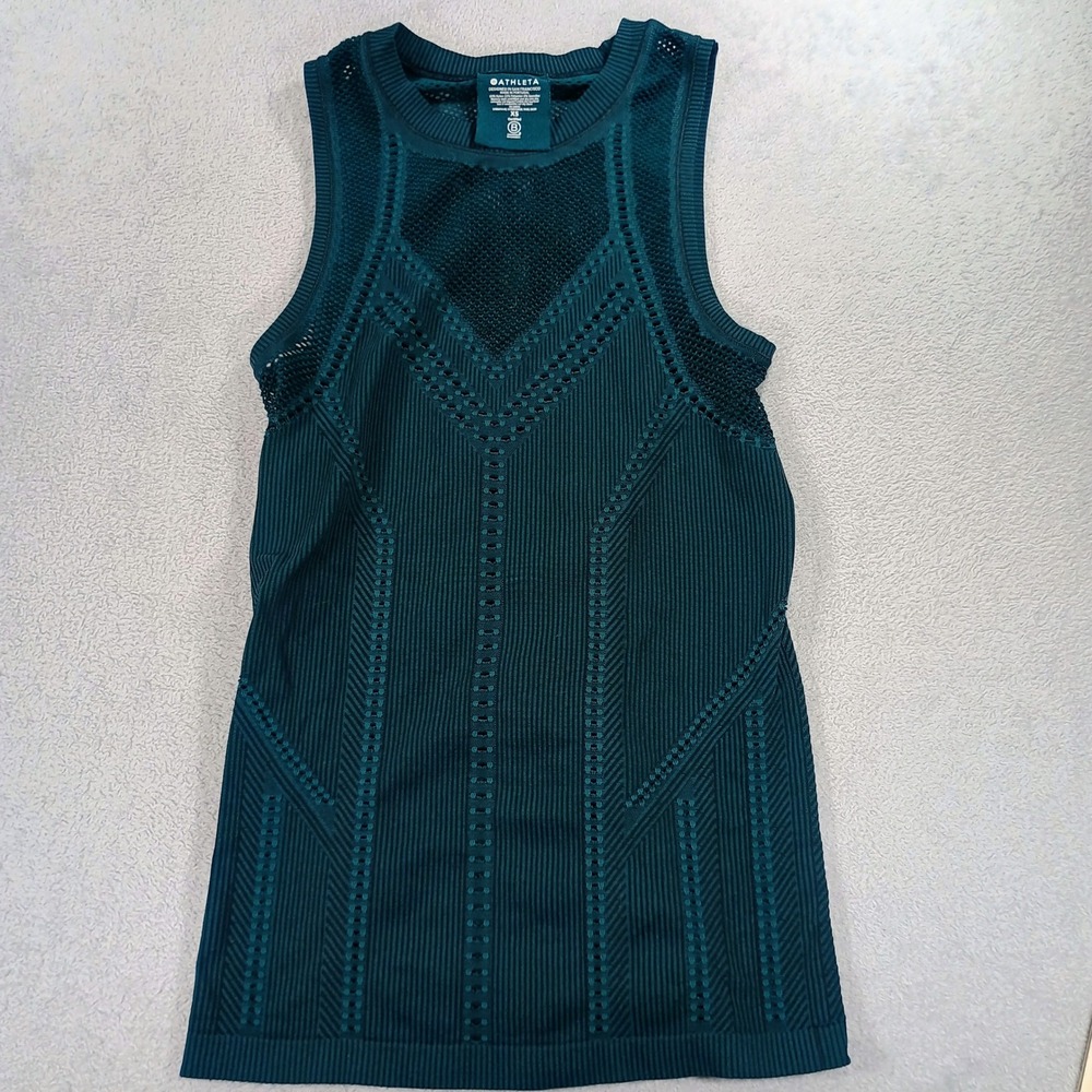 Athleta Women Carve Tank Teal XS Seamless Mesh‎ Activewear